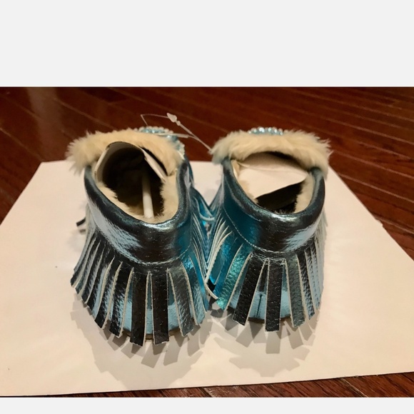 J.CREW GIRLS' METALLIC MOCCASINS SIZE K5 METALLIC BLUE J8032 - Picture 6 of 8